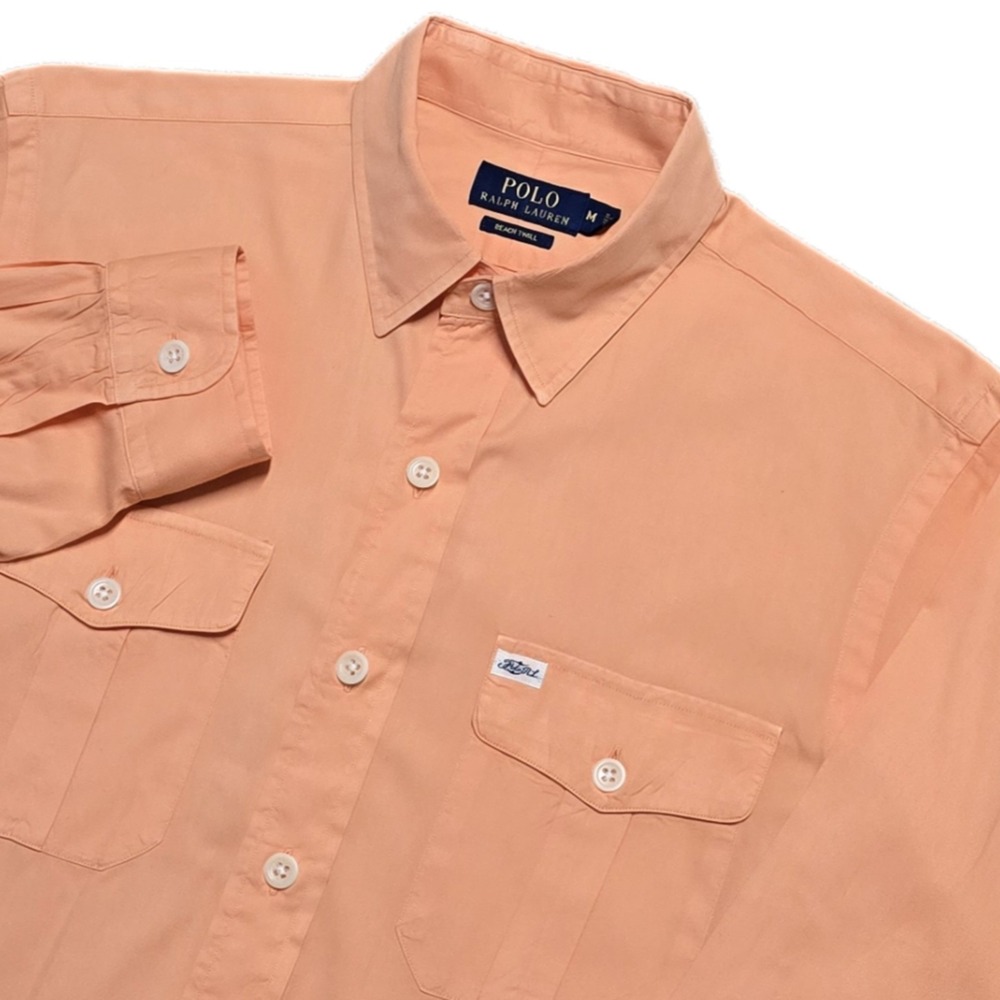 Polo Ralph Lauren Beach Twill Camp Shirt Mens M Orange‎ Button Up